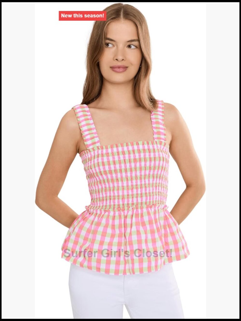 Smocked Square Neck Sleeveless Tank Top Cotton Blend